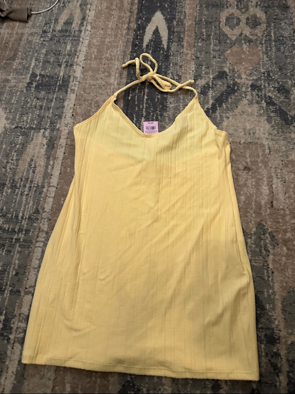 Yellow Halter Ribbed Cover Up.